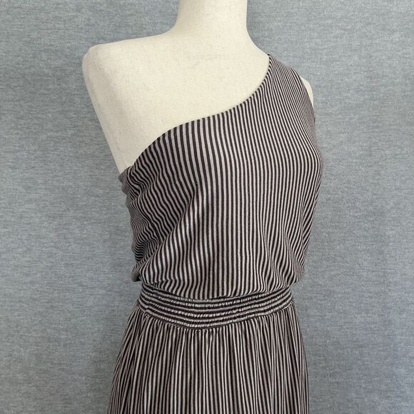 Ripcurl One Shoulder Striped Maxi Dress Size M Brown White Beachy Coastal Preppy - Picture 5 of 9